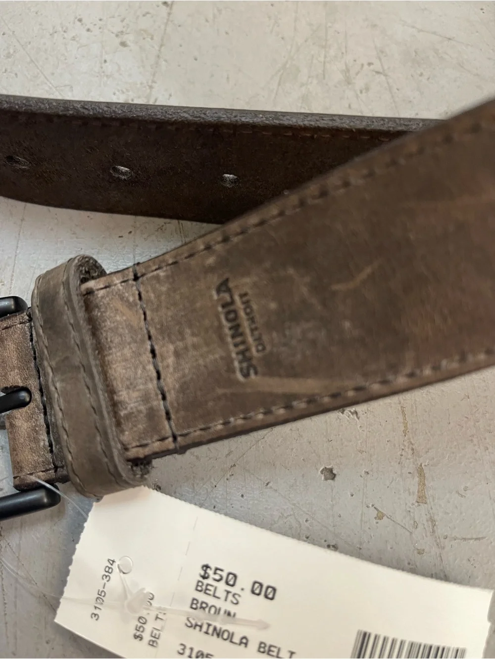 Shinola Brown Suede Men's Belt with Matte Black Buckle